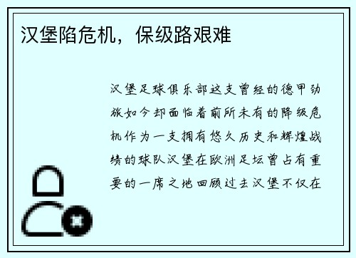 汉堡陷危机，保级路艰难